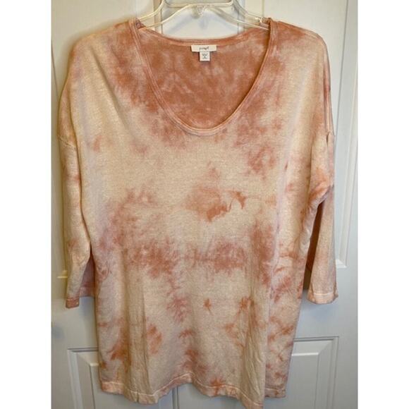 Pure Jill Linen Blend Knit Top 3/4 Sleeve Peach tye dye Sz M Petite Linen Blend - Picture 6 of 6